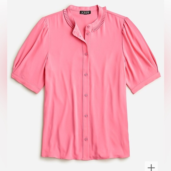 J.Crew Drapey Button-Up Top Flamingo Pink shirt sleeve women’s small. NWOT - Picture 2 of 10